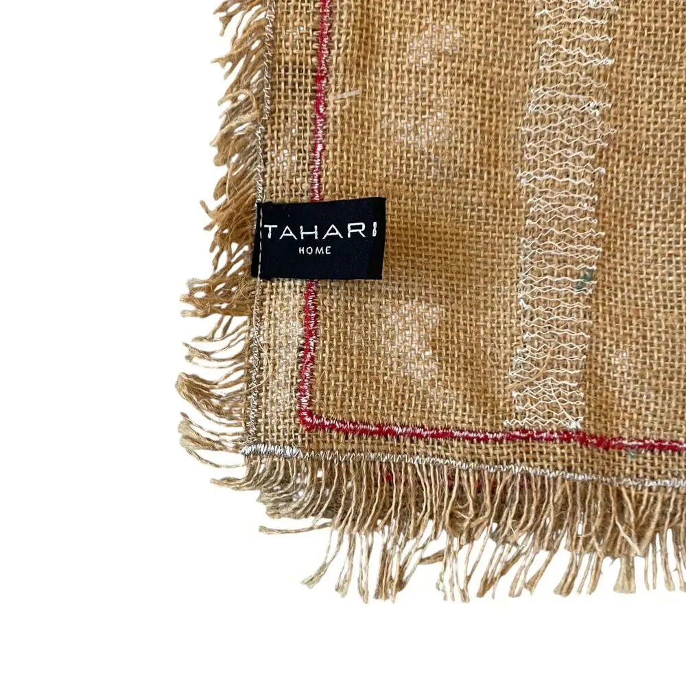 TAHARI Christmas Present Shaped Jute Placemats Set of 4 Holiday 13x19 New